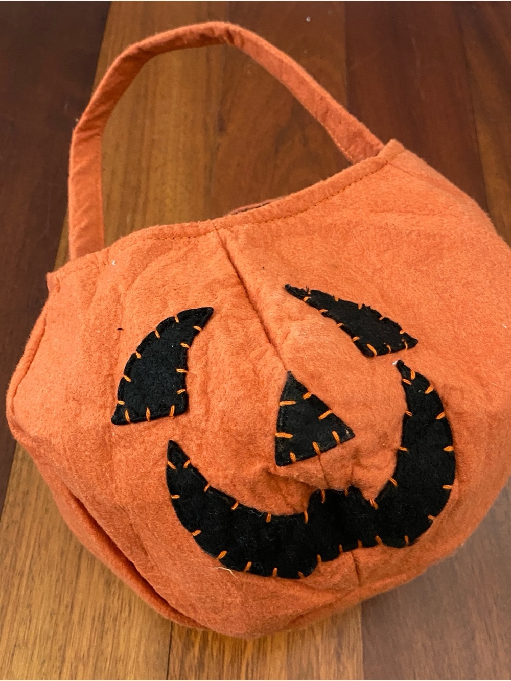 Pottery Barn Kids Orange Pumpkin Treat Bag with Black Jack-O'-Lantern Face